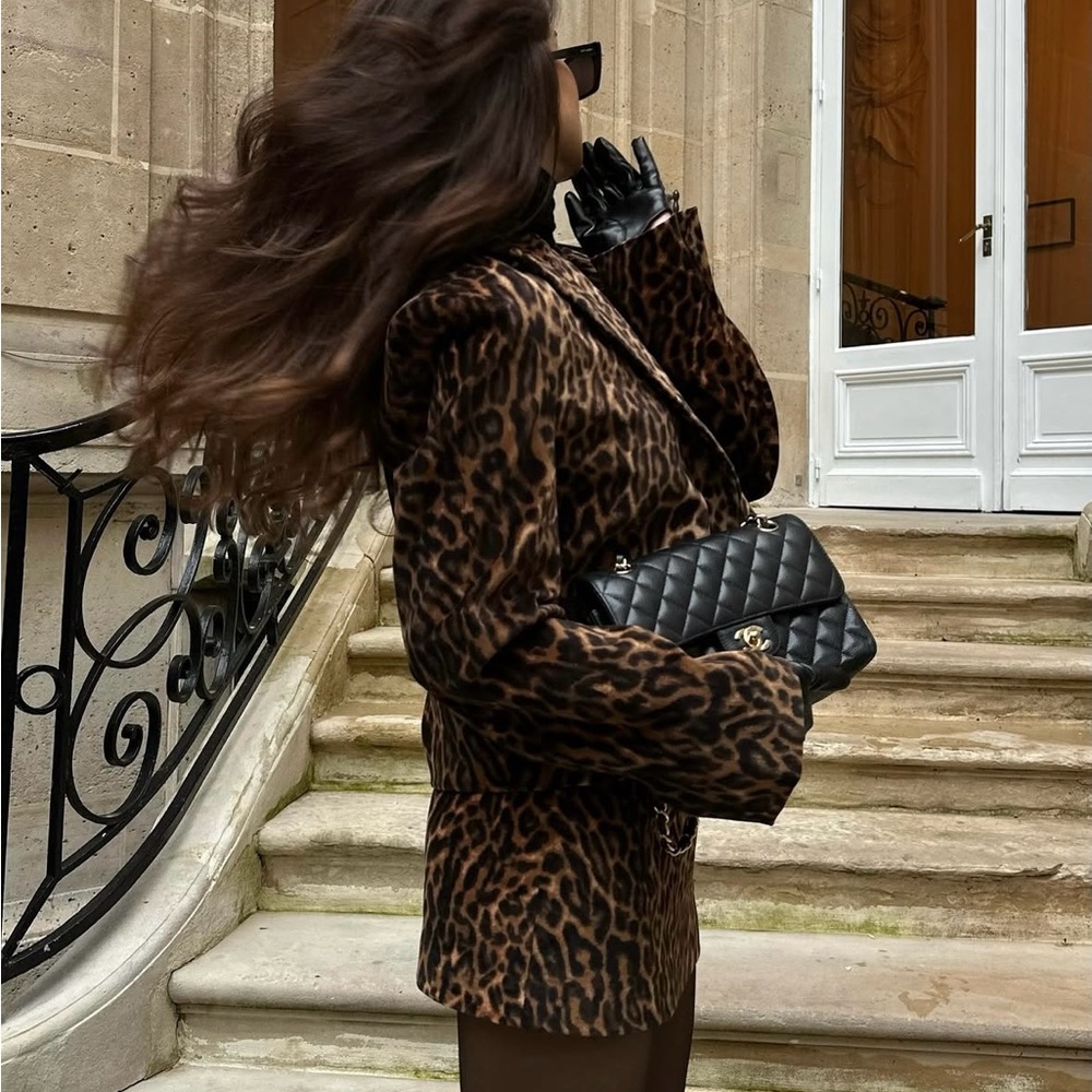 Zara brown blazer animal print velvet velour cheetah leopard suit jacket - Picture 9 of 15